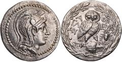 GRIECHISCHE MÜNZEN ATTIKA ATHEN AR-Tetradrachme 138/137 v. Chr., 6. Monat Glau(...), Eche(...) und Ap(...), Vs.: Kopf der Athena Parthenos mit dreibuschigem Helm n. r., Rs.: Eule steht auf liegender A