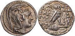 GRIECHISCHE MÜNZEN ATTIKA ATHEN AR-Tetradrachme 104/103 v. Chr., 3. Monat Herakleides, Eukles und Dionysog(...), Vs.: Kopf der Athena Parthenos mit dreibuschigem Helm n. r., Rs.: Eule steht auf liegen