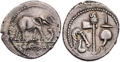 RÖMISCHE MÜNZEN IMPERATORISCHE PRÄGUNGEN C. Iulius Caesar, gest. 44 v. Chr. AR-Denar April - August 49 v. Chr. Heeresmzst. in der Gallia Narbonensis oder Hispania Citerior Vs.: Elefant schreitet n. r.