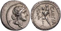 RÖMISCHE MÜNZEN IMPERATORISCHE PRÄGUNGEN C. Iulius Caesar, gest. 44 v. Chr. AR-Denar 48/47 v. Chr. Heeresmzst. in Nordafrika Vs.: Kopf der Venus mit Diadem n. r., Rs.: CAESAR, Aeneas läuft mit Palladi