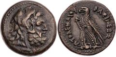 GRIECHISCHE MÜNZEN ÄGYPTEN KÖNIGREICH DER PTOLEMÄER Ptolemaios V. Epiphanes, 204-180 v. Chr. AE-Triobol Alexandria Vs.: Kopf des bärtigen Herakles mit Löwenskalp n. r., Rs.: Adler steht auf Blitzbünde