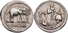 RÖMISCHE MÜNZEN IMPERATORISCHE PRÄGUNGEN C. Iulius Caesar, gest. 44 v. Chr. AR-Denar April - August 49 v. Chr. Heeresmzst. in der Gallia Narbonensis oder Hispania Citerior Vs.: Elefant schreitet n. r.