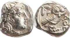 Attika, Athen, Tetradrachme, ca. 337–294 v. Chr., Vs: Kopf der Athena mit attischem Helm nach rechts, Rs: AQE, Eule steht nach rechts, dahinter Mondsichel und Olivenzweig, Slg. Dewing 1634–36, SNG Kop
