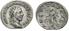Philippus I. Arabs, 244–249, Antoninian, Rom, 244–247, Vs.: drapierte Büste mit Strahlenkrone n. r., Rs.: Aequitas steht n. l., hält Waage und Füllhorn, RIC 27b, 4,35 g, III