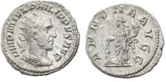 Philippus I. Arabs, 244–249, Antoninian, Rom, 244–247, Vs.: drapierte Büste mit Strahlenkrone n. r., Rs.: Annona steht n. l., RIC 28c, 3,84 g, III