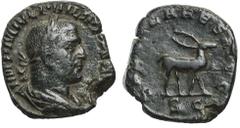 Philippus I. Arabs, 244–249, As, Rom, 248, Vs.: drapierte Büste mit Lorbeerkranz n. r., Rs.: Hirsch n. r., RIC 160b, 12,56 g, IV