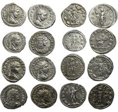 Römische Kaiserzeit, LOT, 7 Antoniniane und 1 Denar, 1) Iulia Domna, Rs. Venus Genetrix, 2) Caracalla, Rs. Jupiter, 3) Elagabal, Rs. Mars Victor, 4) Elagabal, Rs. Fides militum, 5) Elagabal, Rs. Felic