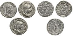 Römische Kaiserzeit, LOT, 3 Denare, 1) Maximinus I. Thrax, Rs. Salus, 2) Gordian III., Rs. Sol, 3) Gordian III., Rs. Securitas, 3 Stück, IV+