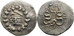 MYSIEN PERGAMON AR-Cistophor 88-85 v. Chr., unter Ba(...), Prytanis Vs.: Schlange kriecht aus cista mystica, alles in Efeukranz, Rs.: zwei Schlangen winden sich um Gorytos, links Stadtmonogramm, recht