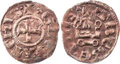 KREUZFAHRER ATHEN Guillaume I. / Guy II. de la Roche, 1280-1287-1308. Billon-Denier Tournois Theben Vs.: + x G DVX . ATEHIS . Fußkreuz im Perlkreis, Rs.: + Keil ThEBE . CIVIS Keil, Kastell Metcalf, La