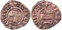KREUZFAHRER ATHEN Guy II. de la Roche, 1287-1308. Billon-Denier Tournois Theben Vs.: + : GVI . DVX . ATEHES :, Fußkreuz im Perlkreis, Rs.: + : ThEBAHI : CIVIS :, Kastell Metcalf, Latin East, 1064-1066