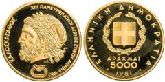 EUROPÄISCHE MÜNZEN UND MEDAILLEN GRIECHENLAND Republik. 5.000 Drachmen 1981 Auf die Leichtathletik-Europameisterschaften 1982 in Athen KM 129; Fr. 23. 12.40 g. Gold PP