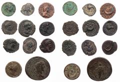 Part 2: LOTS ANTIKER MÜNZEN Lot, römische Provinzialprägungen AE-Prägungen aus Moesia inferior, Nikopolis: Septimius Severus (2), Geta, Elagabal (4), alle mit Rs. Mondsichel mit Sternen oder Stern; Mo