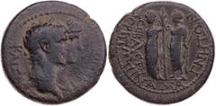 RÖMISCHE PROVINZIALPRÄGUNGEN LYDIEN MAGNESIA AD SIPYLUM Agrippina minor mit Nero, 54-59 n. Chr. AE-Tetrachalkon 54/55 n. Chr. Vs.: Köpfe des Nero mit Lorbeerkranz und der Agrippina gestaffelt n. r., R