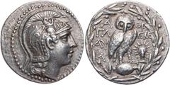 GRIECHISCHE MÜNZEN ATTIKA ATHEN AR-Tetradrachme 137 v. Chr., 11. Monat (Thargelion = Mai/Juni) Glau(...), Eche(...) & A(p...), Vs.: Kopf der Athena Parthenos mit dreibuschigem Greifenhelm n. r., Rs.: 