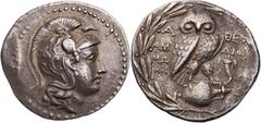 GRIECHISCHE MÜNZEN ATTIKA ATHEN AR-Tetradrachme 148/147 v. Chr., Ammo(...), Dio(...) & Me(...) Vs.: Kopf der Athena Parthenos mit dreibuschigem Helm n. r., Rs.: Eule steht auf liegender Amphora n. r.,