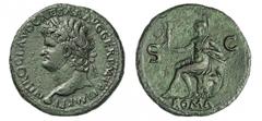 - NERONE (54-68) Sesterzio. D/ Testa laureata R/ Roma seduta su corazza, regge una vittoriola ed un parazonium. RIC 517 Ae g 21,84 - BB
