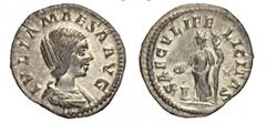 - GIULIA MESA (nonna di Elagabalo e di Alessandro Severo,   226) Denario. D/ Busto drappeggiato R/ La Felicitas stante con patera e caduceo, accanto ad un altare. Coh. 45 RIC 271 Tredici 40 Ag g 3,18 
