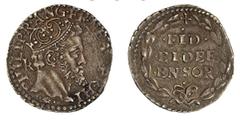 Filippo II Principe di Spagna e Re di Napoli (1554-1556) Carlino, argento gr. 2,93, ¿ 23,1 mm. D/ PHILIP¥R¥ANG¥FR¥NEAP¥PR¥HI¥, testa coronata destra, nel campo a destra, [IBR], in basso ¥*¥. Rv:   /¥/