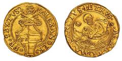 Alessandro VI (Rogrigo de Borja y Borja) 1492-1503. Fiorino di camera, oro gr. 3,40, ¿ 20,6 mm. D/ ¡ALEXANDER¡ ¡PP¡SEXTVS¡, stemma poligonale sormontato da tiara e chiavi decussate e cordoni legati, e