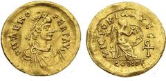 Roman Imperial - ZENO (474-491) Semisse, Costantinopoli. D/ Busto diademato R/ La Vittoria seduta scrive su uno scudo. RIC 931 Au g 2,19 • graffietto nel campo al diritto BB
