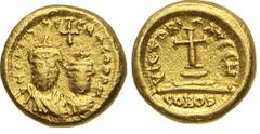 Byzantine - ERACLIO ed ERACLIO COSTANTINO (610-641) Solido globulare, Cartagine. D/ Busti frontali R/ Croce su gradini. Ratto - Au g 4,53 Molto rara BB