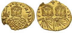 Byzantine - COSTANTINO V (741-775) Solido, Siracusa. D/ Busti frontali di Costantino IV e Leone IV R/ Busto frontale di Leone III. Sear 1565 DOC 15 Au g 3,63 Rara • Impronte q.FDC ma piccola mancanza 