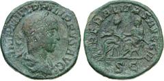 Part 2 - Ancient Coins - FILIPPO II (247-249) Sesterzio. D/ Busto laureato R/ Filippo padre e Filippo figlio seduti. Coh. 18 (10 fr.) Ae g 19,79 Rara MB
