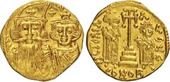 BYZANTINE ERACLIO, COSTANTINO IV, ERACLIO e TIBERIO (641-668) Solido, Costantinopoli, officina E. D/ Busti frontali di Eraclio ed Eraclio Constantino R/ Croce potente su gradini; ai lati Eraclio e Tib
