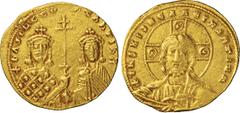 BYZANTINE BASILIO II (976-1025) Solido, Costantinopoli. D/ Busti frontali di Basilio II e Costantino VIII che sorreggono una lunga croce R/ Busto frontale del Cristo. DOC 2j Sear 1796 Ratto 1937/1940 