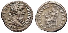 Impero Romano Roma, Pertinace, Denario, 193, Ag (2,63g x 18mm); D/ IMP CAES P HELV PERTIN AVG; testa laureata. R/ OPI DIVIN TR P COS II; Opi con spighe di grano. RIC 8a – Molto Rara – Bellissimo ritra