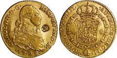 World Coins and Tokens (silver unless otherwise noted) COLOMBIA, Bogotá, gold bust 2 escudos, Charles IV, 1798 J•J, with private countermark "LAC" in monogram, rare. Restrepo-89.16; Cal-1393; Fr-56; K