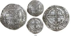 Shipwreck Silver Coins (1500-1650s) Potosí, Bolivia, cob 8 reales, Philip II, P-B "Great Module" (1st or 2nd period), pedigreed to the Atocha Research Collection (Plate Coin). S-P4; KM-5.1. 26.74 gram
