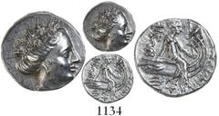 Ancient Coins Histiaia, Euboia, AR tetraobol, 3rd to 2nd century BC. BCD Euboia 411; SNG Copenhagen 535. 2.37 grams. Wreathed head of nymph Histiaia right / Nymph seated right on stern of galley; trip