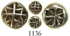 Ancient Coins Ionia, electrum hemi-hechte (1/12 stater), 650-600 BC. SNG Kayhan 699. 1.14 grams. Geometric figure resembling a star, composed of a cross centered upon a polygon of eight sides within a