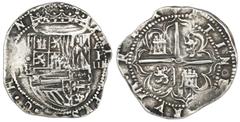 Other Silver Cobs Panama, cob 4 reales, Philip II, assayer oB to left, mintmark AP above error denomination "III" to right, extremely rare, ex-Richard Stuart, KM Plate Coin, Proctor Plate Coin. S-AP4;