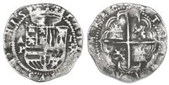 Other Silver Cobs Panama, cob 1 real, Philip II, assayer oX below denomination I to right, mintmark AP to left, very rare, ex-Richard Stuart, Proctor Plate Coin. S-AP1; KM-2; CT-646. 3.12 grams. Good 