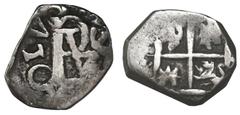 Other Silver Cobs Bogota, Colombia, cob 1/2 real, Charles II (monogram of Philip III or IV), no assayer (Arce?), rare. Restrepo-M54.2; KM-A8; CT-Type 153. 1.64 grams. One of the many idiosyncrasies of