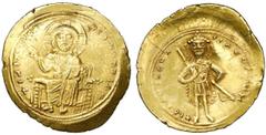 Ancient Coins Byzantine Empire Byzantine Empire, AV histamenon nomisma, Isaac I, 1057-59 AD, Constantinople mint.DOC 2; Sear 1843.4.37 grams.Christ seated facing on backless throne, wearing nimbus cru