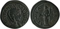 Roman Coins Tranquillina, Gattin des Gordianus III.: Thrakien, Anchialus, Tranquillina, Æ-Diassarion, 5,8 g, 21 mm, CAB TPANKYΛΛEINA ΑΥΓ, Büste der Tranquillina nach rechts /AΓXIAΛΕΩN-Asklepios nach r