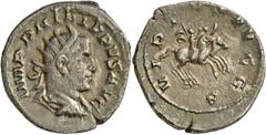 Philippus I. Arabs (244 - 249): Lot, 5 Antoniniane: Felicitas (RIC 3), Philippus I. und II. reitend r. (RIC 10), Saeculares-Säule (RIC 24), Saeculum Novum, Tempel (RIC 25b), Virtus exercitus (RIC 74),