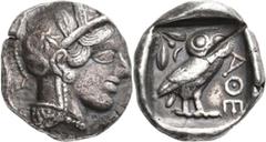 Greek Coins Attika: AR-Tetradrachme, ca. 479-404 v. Chr., Athen, 16,72 g. Athenakopf nach rechts/Eule. Prüfhieb, Schrötlingsfehler, sehr schön. [taxed under margin system]