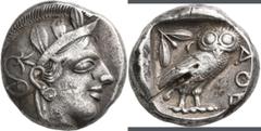 Greek Coins Attika: AR-Tetradrachme, ca. 479-404 v. Chr., Athen, 17,08 g. Athenakopf nach rechts/Eule. Prüfhieb, winz. Schrötlingsfehler, sehr schön. [taxed under margin system]