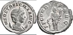 Roman Coins Herennia Etruscilla, Gattin des Traianus Decius: AR-Antoninian, Büste nach rechts / Fecunditas nach links stehend, Kampmann 80.3, 3,62 g, kl. Schrötlingsfehler, sehr schön. [taxed under ma