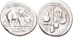 Roman Coins Gaius Iulius Caesar (49/48 v.Chr.): Denar, mobile Feldmünzstätte Caesars 49 - 48 Spanien oder Gallien. Elefant mit erhobenem Rüssel zertritt Schlange/Drache, im Abschnitt CAESAR / Opferger