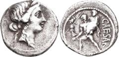 Roman Coins Gaius Iulius Caesar (49/48 v.Chr.): Denar, Kleinasiatische Münzstätte. Venuskopf nach rechts / Aeneas trägt seinen Vater Anchises und das Palladium, rechts CAESAR. Sear 55, Crawford 458/1,