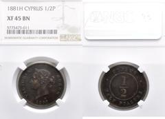 Zypern: Cyprus British Colony, Victoria 1837-1901: ½ Piastre 1881 H, KM# 2, tolle Patina, geringe Auflage, NGC Grading XF 45 BN. [taxed under margin system]