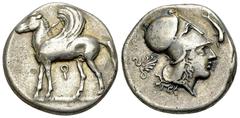 Corinth AR Stater, c. 405-345 BC Corinthia, Corinth. AR Stater (20 mm, 8.39 g), c. 405-345 BC. Obv. Pegasos standing left; koppa below. Rev. Head of Athena to right, wearing Corinthian helmet with nec