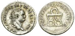 Titus AR Denarius, curule-chairs reverse Titus (79-81 AD). AR Denarius (19-20 mm, 3.47 g), Rome, 79 AD. Obv. IMP TITVS CAES VESPASIAN AVG P M, laureate head to right. Rev. TR P IX IMP XV COS VIII P P,