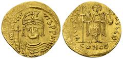 Mauricius Tiberius AV Solidus, Theoupolis mint Mauricius Tiberius (582-602 AD). AV Solidus (22 mm, 4.47 g), Theoupolis (Antiochia). Obv. ON mAVRC TIb PP AVC, draped and cuirassed bust facing, wearing 